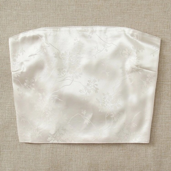 Satin Jacquard Lace Up Back Tube Top - Picture 1 of 4